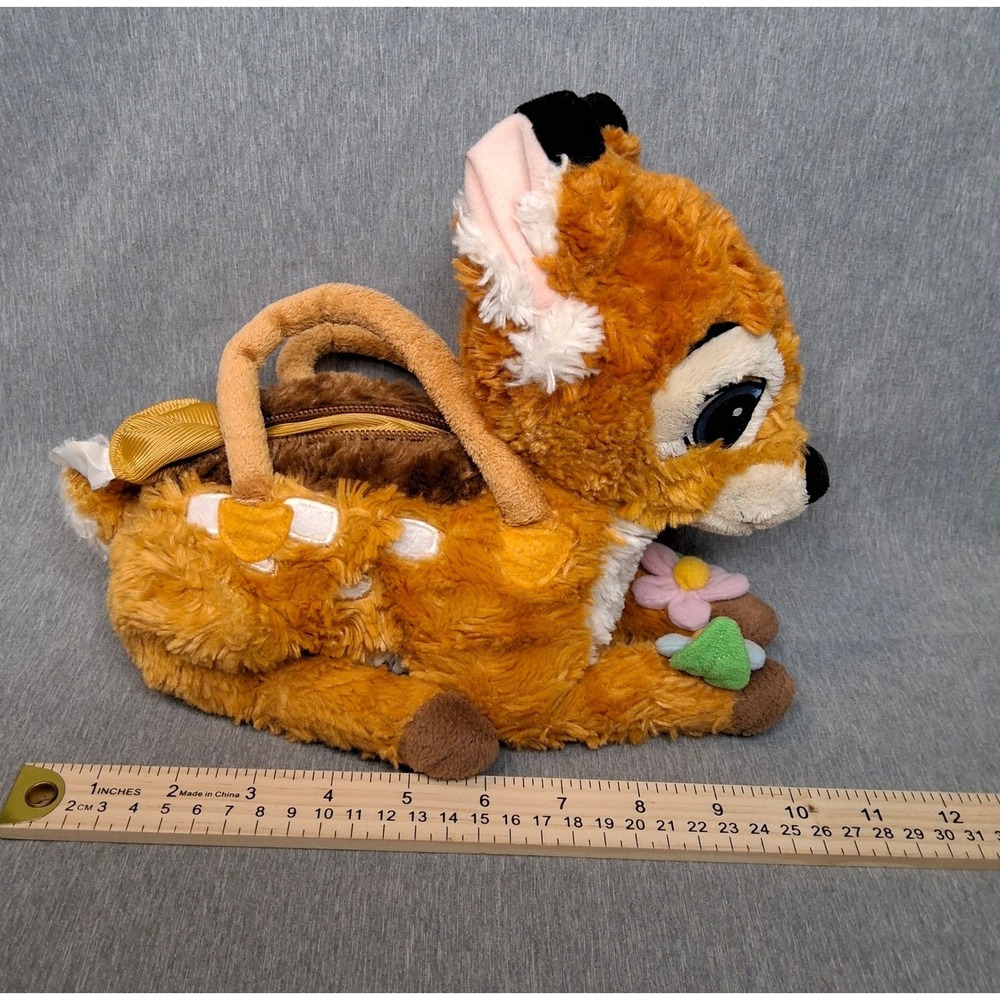 DISNEY WORLD Vintage 90's RARE Plush Bambi Handbag Purse With Flowers, zipper - Picture 8 of 10
